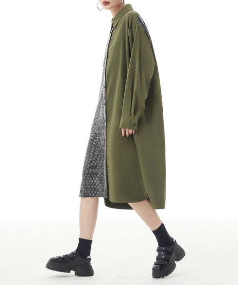 Herringbone Panel Shirt Dress